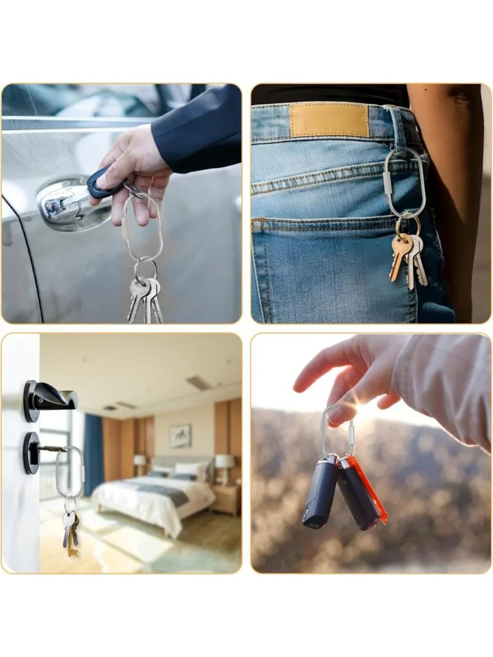16 Pcs Locking Carabiners & Key Rings - Durable Screw Lock Keychain Set